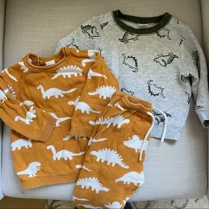 Baby Dinosaur Bundle - Knit Set & Crew Sweatshirt